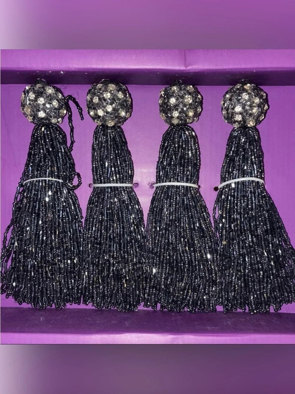 Christian Siriano Set of 4‎ Black Beaded Tassel Ornaments – Crystal Embellished